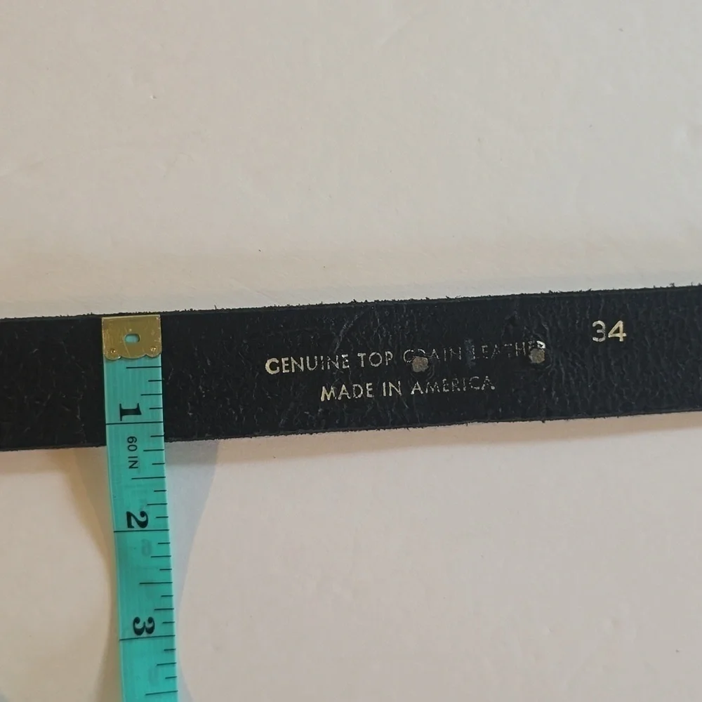 Womens Black Leather belt Silver Oblong Filigree Embellishments Sz.34